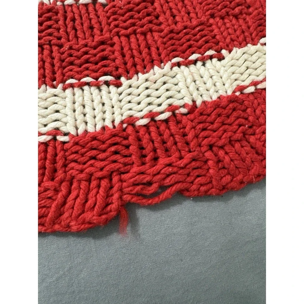 Handmade Vintage Crochet Blanket Red And White Afghan Throw‎ 43